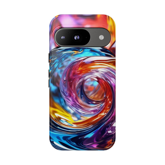 Tough Case Phone Case for Google Pixel 9/9Pro– Dual Layer, Matte/Glossy Finish, Wireless Charging Compatible, Artistic Phone Case with Colorful Swirl Design