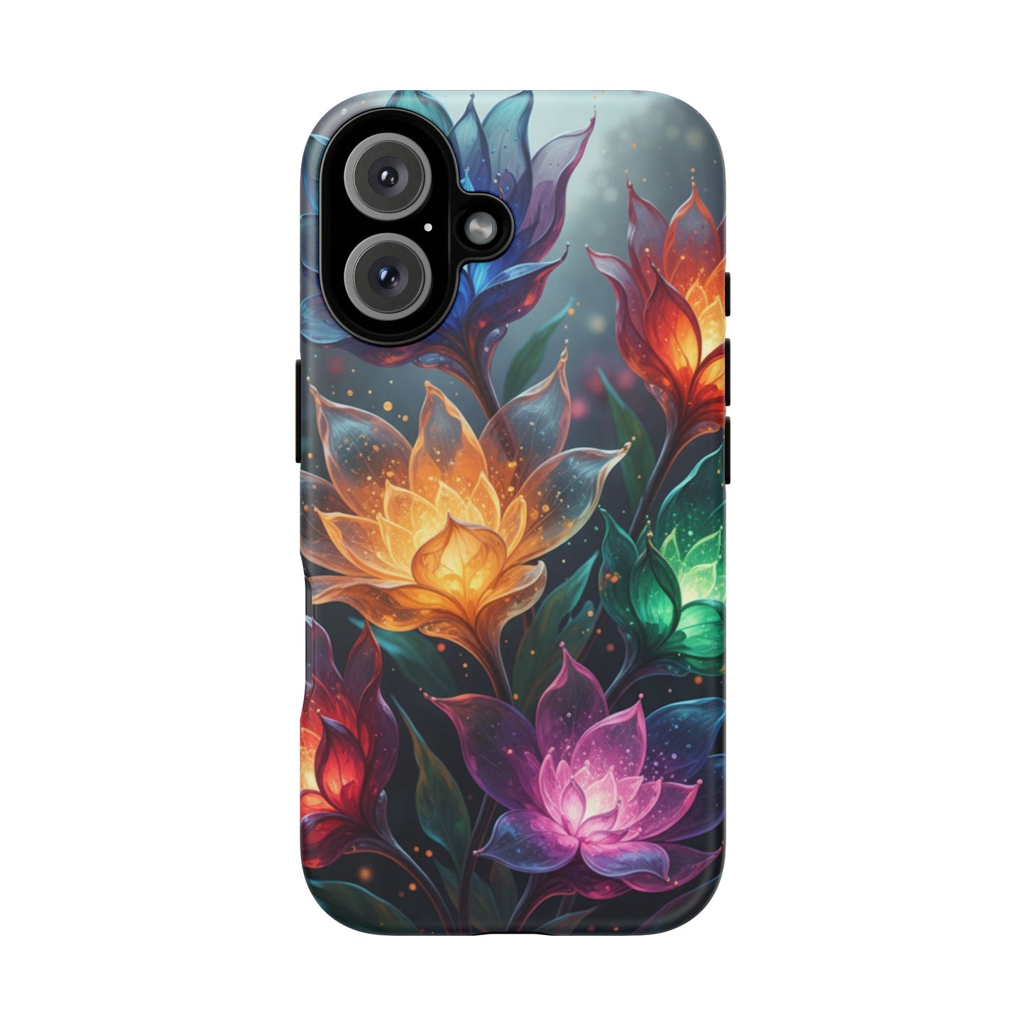 iPhone Tough Cases Phone Cases for iPhone 14\15\16\17 – Dual Layer, Matte/Glossy Finish, Wireless Charging CompatibleFloral Lotus Tough Phone Case - Colorful Glowing Flowers Protective Cover