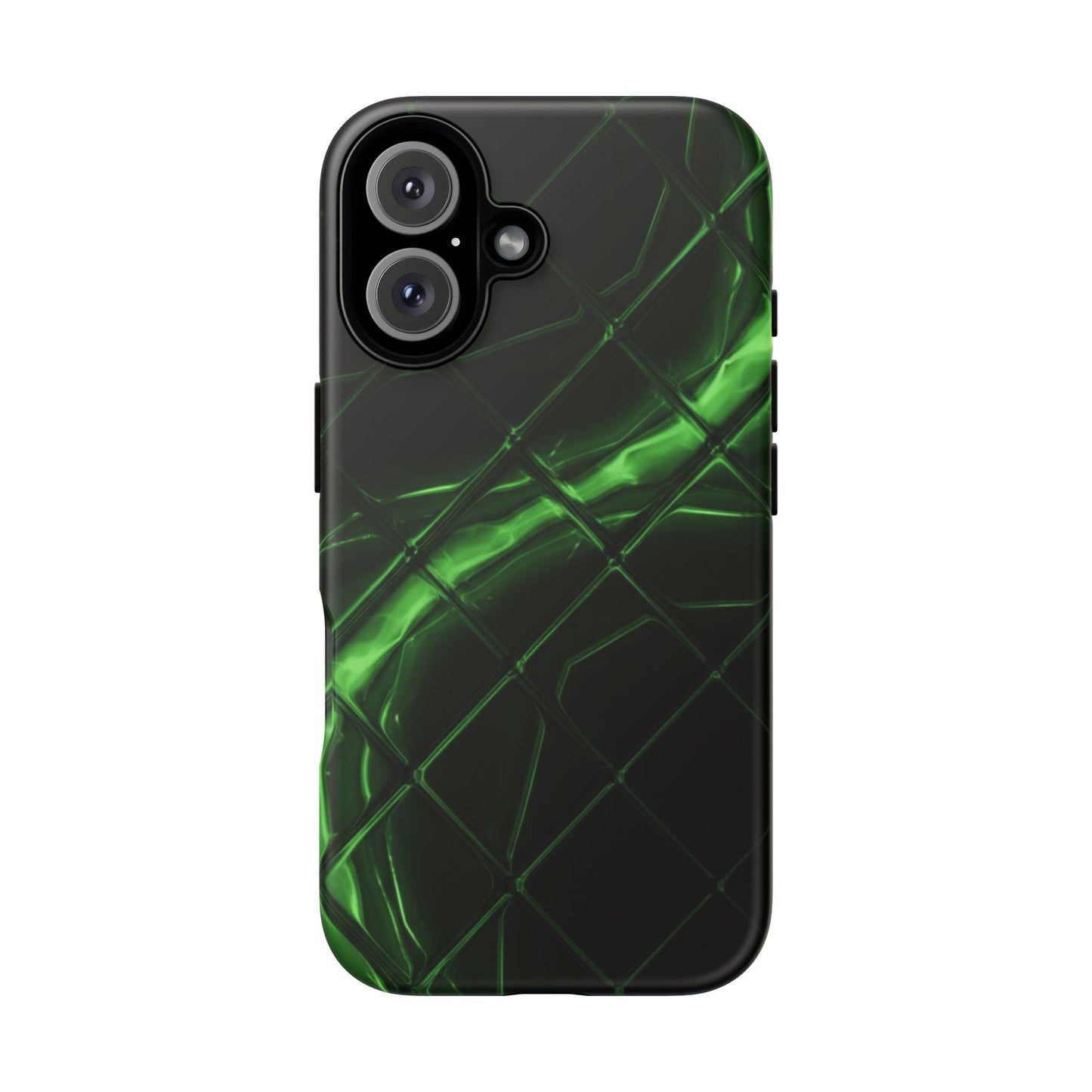 iPhone Tough Cases Phone Cases for iPhone 14\15\16\17 – Dual Layer, Matte/Glossy Finish, Wireless Charging Compatible. Green Neon Grid Phone Case — Protective Tough Case with Abstract Glow Design