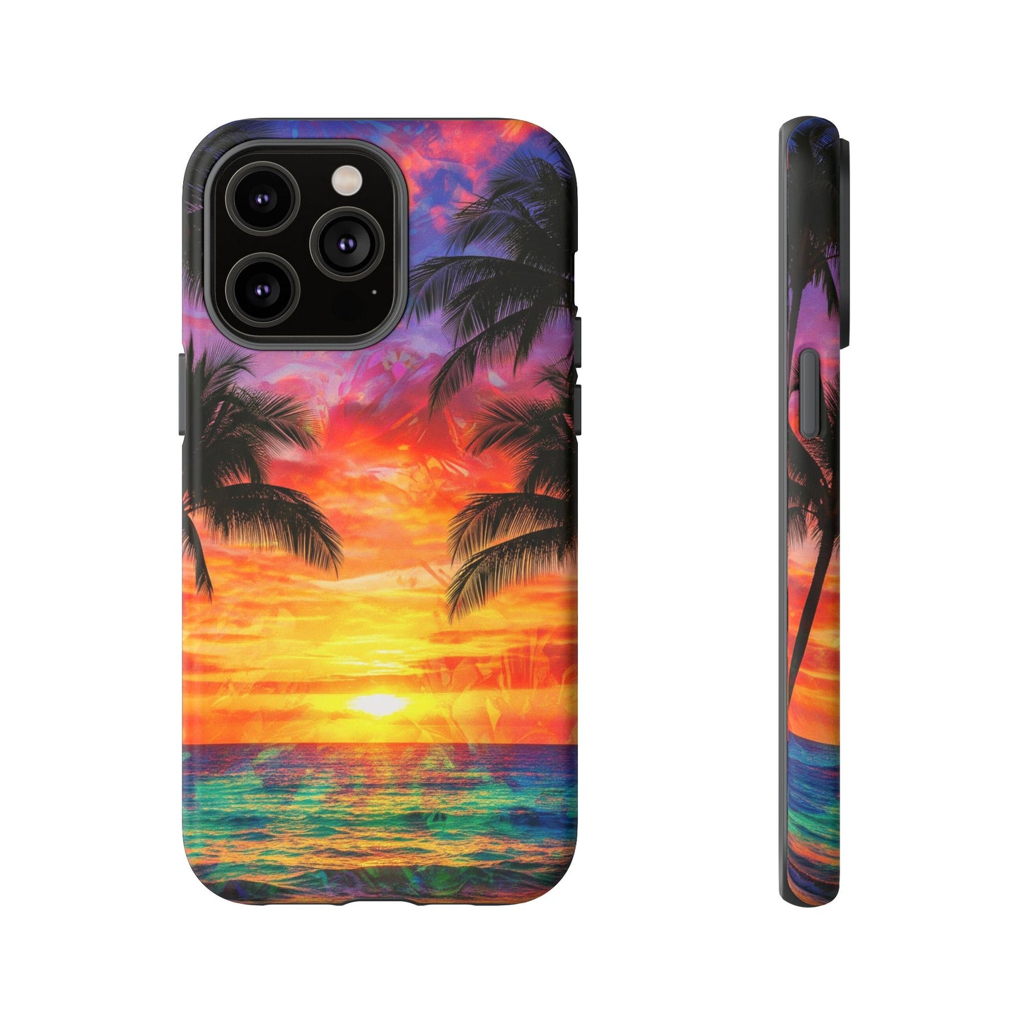 iPhone Tough Cases Phone Cases for iPhone 14\15\16\17. Tropical Sunset Phone Case — Palm Tree Beach Protective Cover