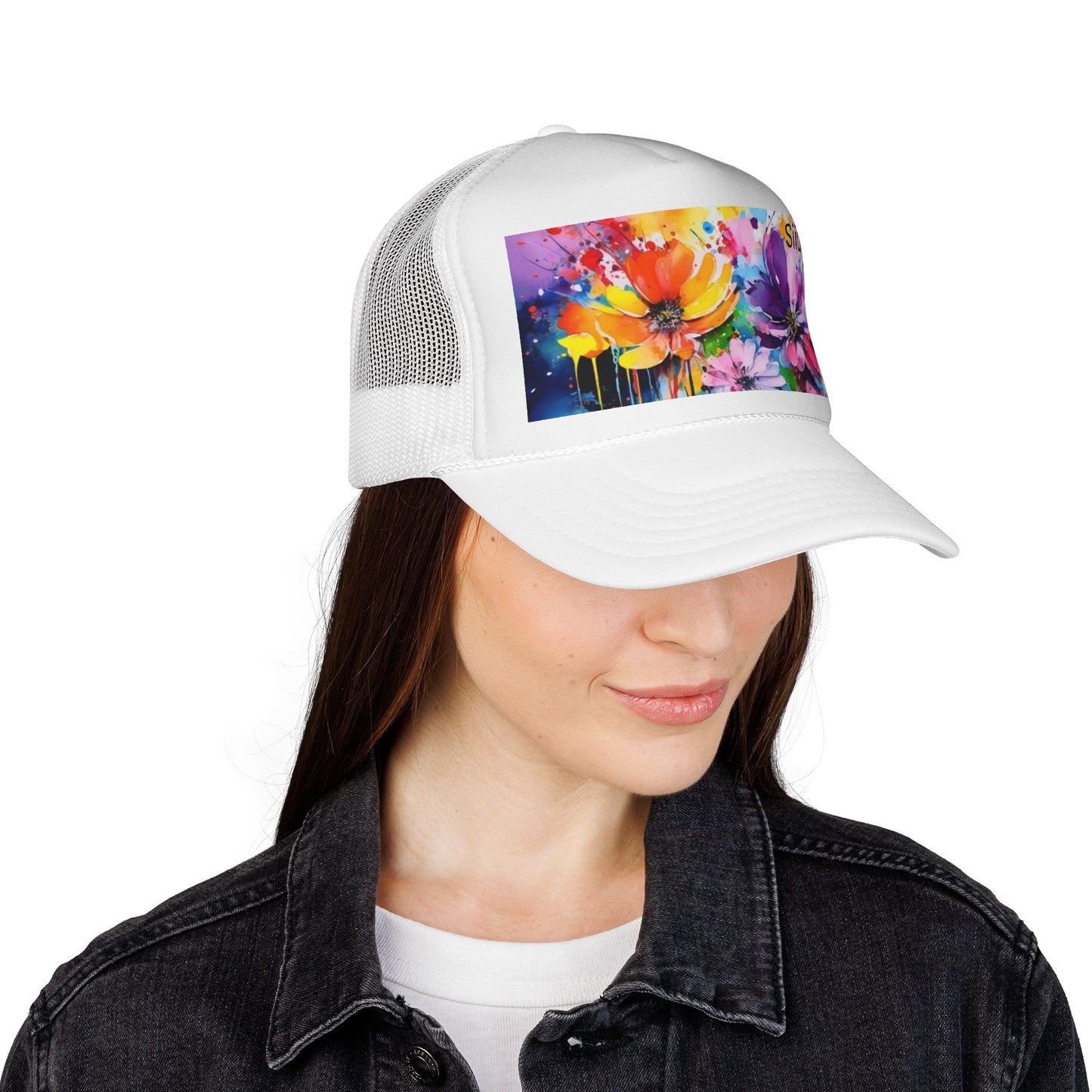 Vibrant Floral Trucker Cap - Colorful Summer Hat for Outdoor Fun