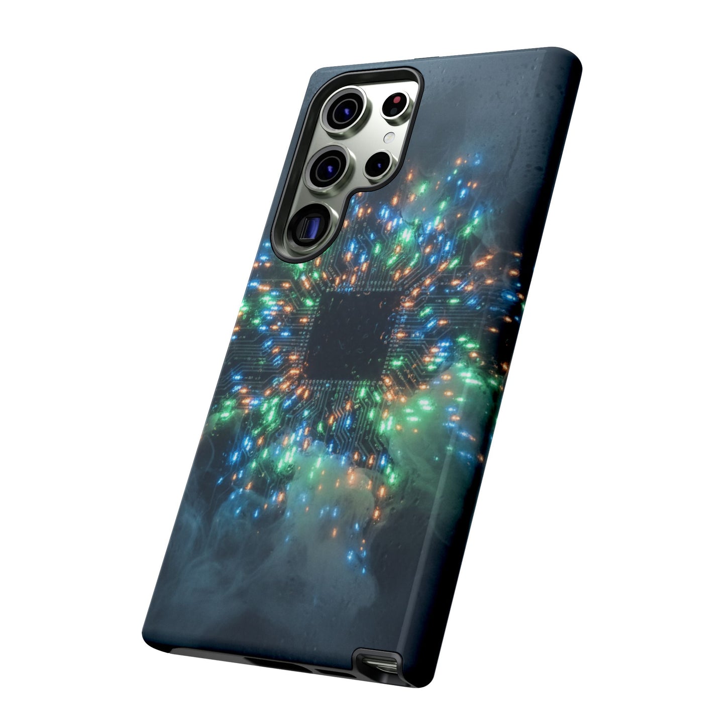 Tough Cases for Samsung Galaxy S25/S24/S23/S22 – Dual Layer, Matte/Glossy Finish, Wireless Charging CompatibleGalaxy, Circuit Phone Case — Colorful Microchip Glow Protective Tough Case