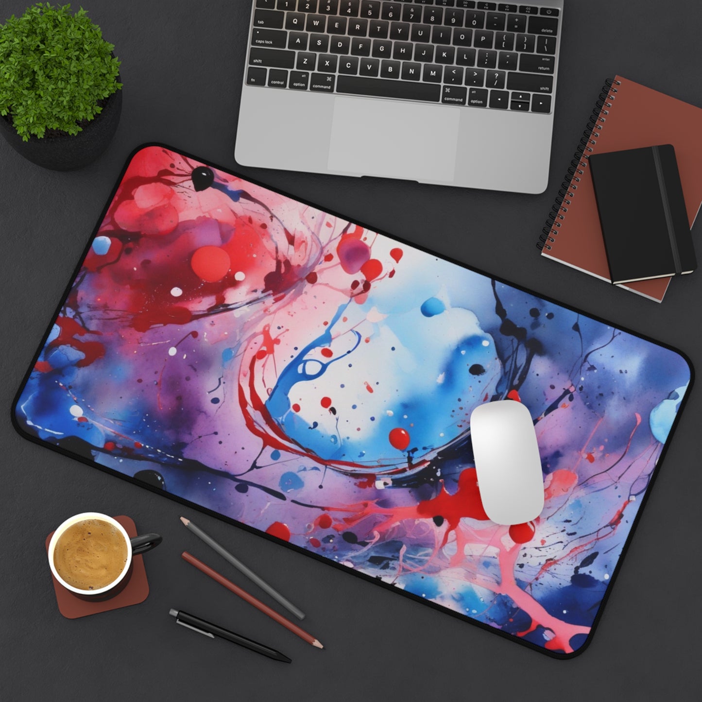 Large Gaming Mouse Pad – Premium Mouse Pad & Tech Accessory for Home & Office, Premium Desk Mat, Gaming Mouse Pad, Non-slip. Abstract Splash Desk Mat — Red & Blue Artistic Mouse Pad