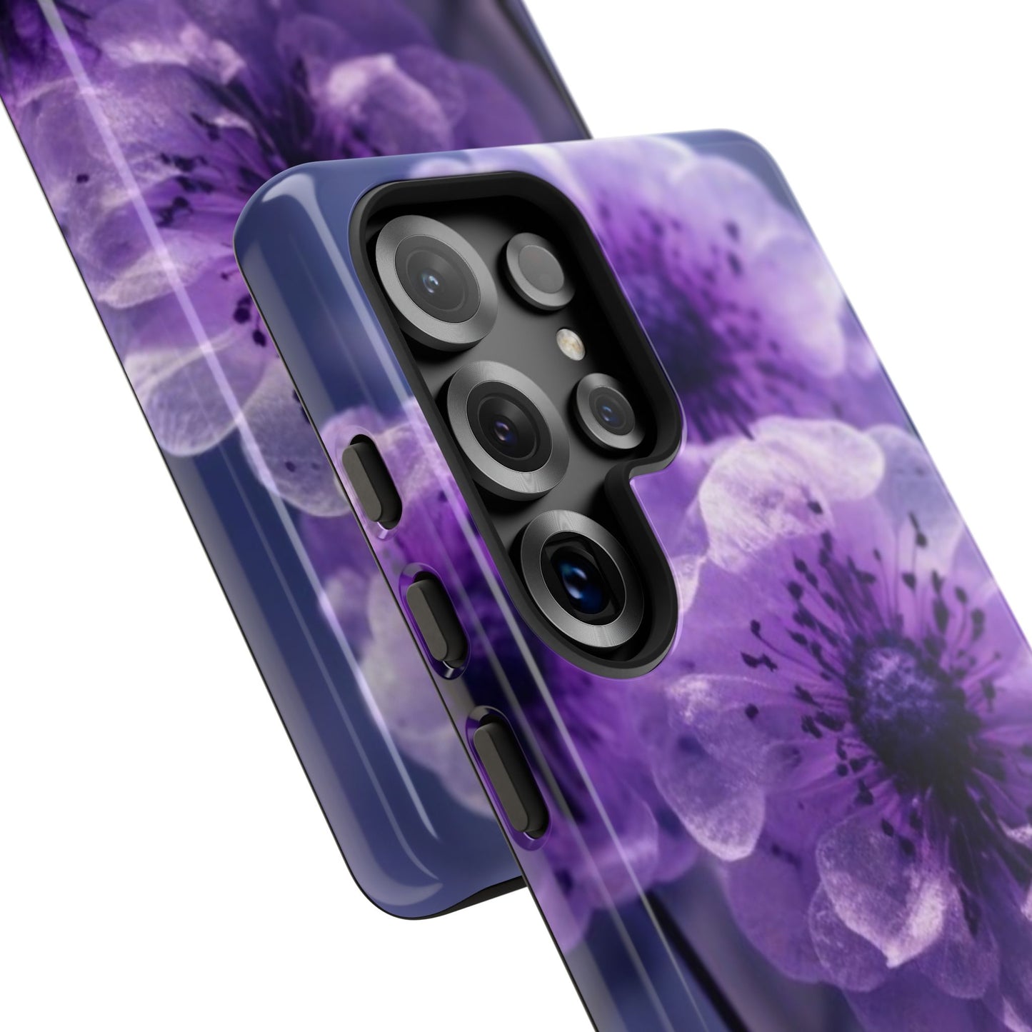 Purple Floral Tough Phone Case for Samsung Galaxy S25/S24/S23, Gifts for Her