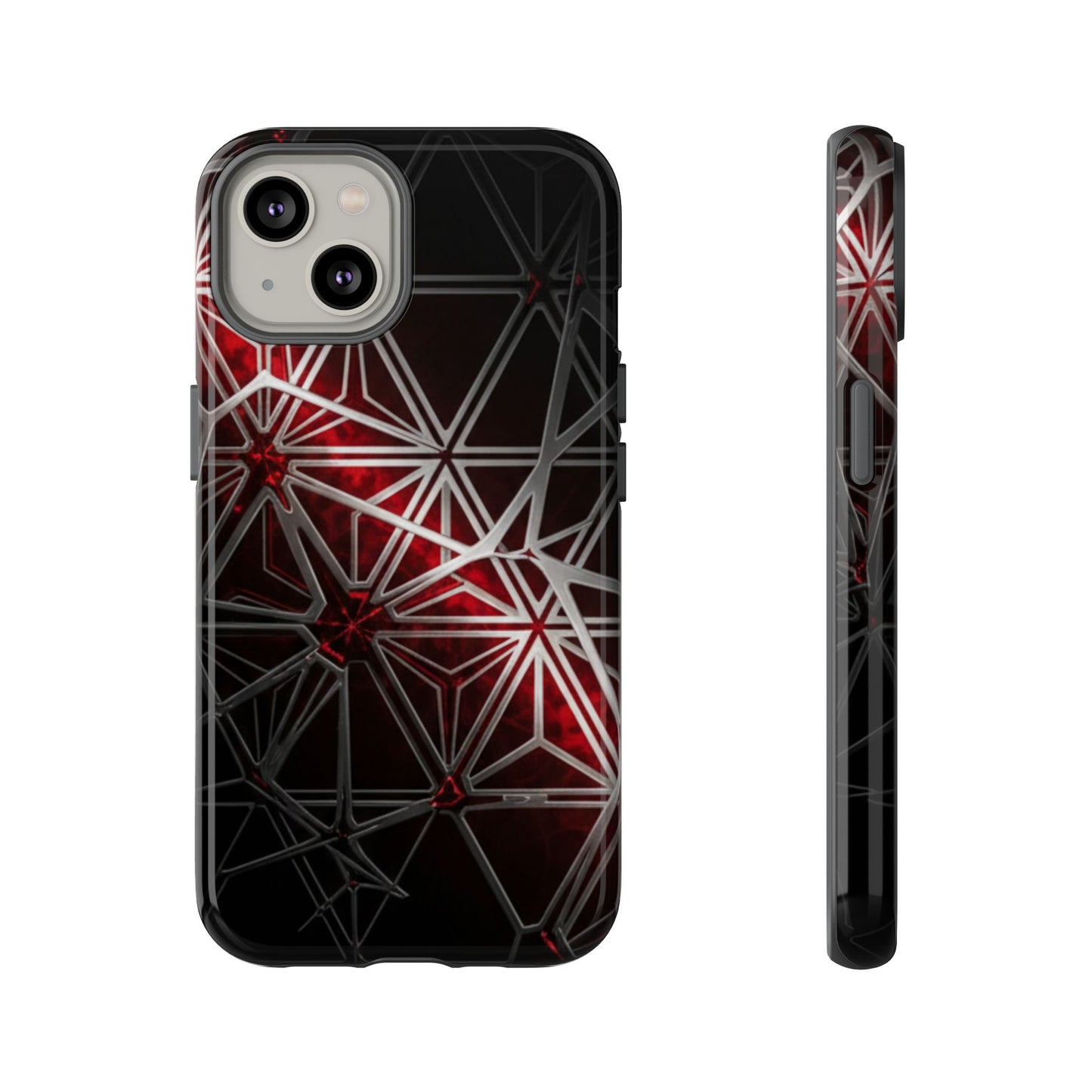 iPhone Tough Cases Phone Cases for iPhone 14\15\16\17 – Dual Layer, Matte/Glossy Finish, Wireless Charging Compatible. Geometric Tough Phone Case — Red & Black Abstract Protective Cover