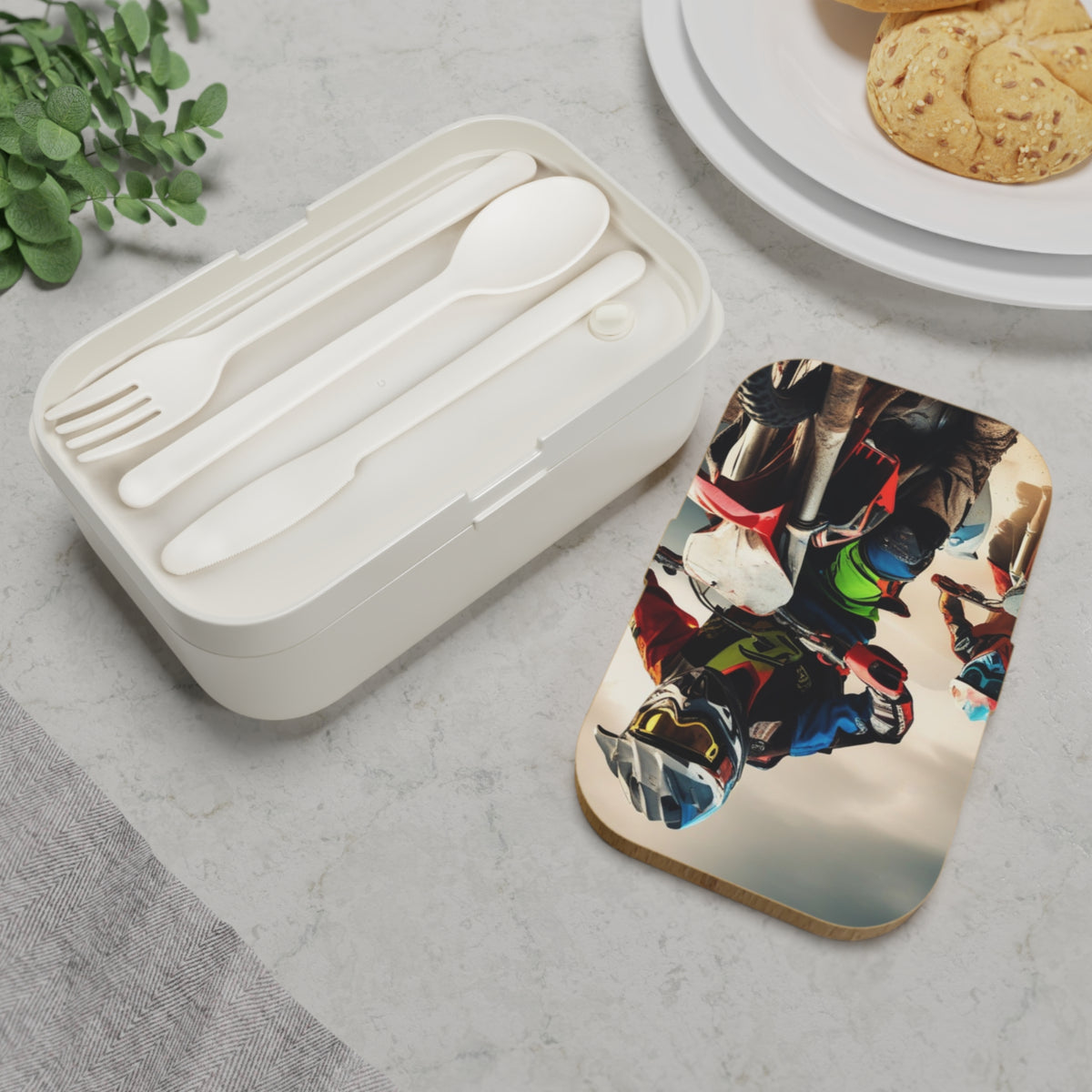 Stylish Bento Box Lunchbox – Portable, Designer Food Container with Wooden Lid & Two Moveable Compartments for Work, School & Picnics, Bento Lunch Box - Perfect for Adventurers & Riders