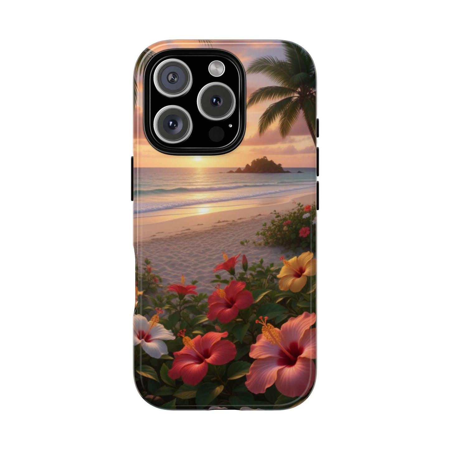 iPhone Tough Cases Phone Cases for iPhone 14\15\16\17 – Dual Layer, Matte/Glossy Finish, Wireless Charging CompatibleTough Cases — Tropical Sunset Hibiscus Phone Case