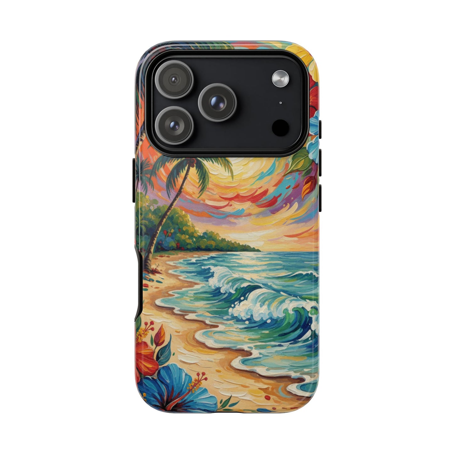 iPhone Tough Cases Phone Cases for iPhone 14\15\16\17 – Dual Layer, Matte/Glossy Finish, Wireless Charging Compatible, Tropical Sunset Phone Case — Beach Palm Tree Protective Tough Case, iPhone 17 protective case