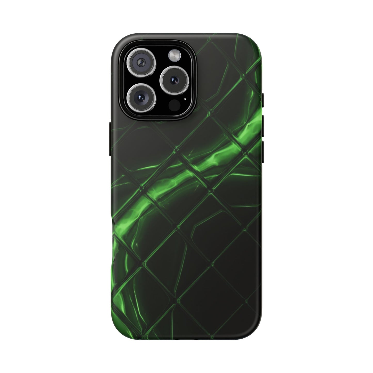 iPhone Tough Cases Phone Cases for iPhone 14\15\16\17 – Dual Layer, Matte/Glossy Finish, Wireless Charging Compatible. Green Neon Grid Phone Case — Protective Tough Case with Abstract Glow Design