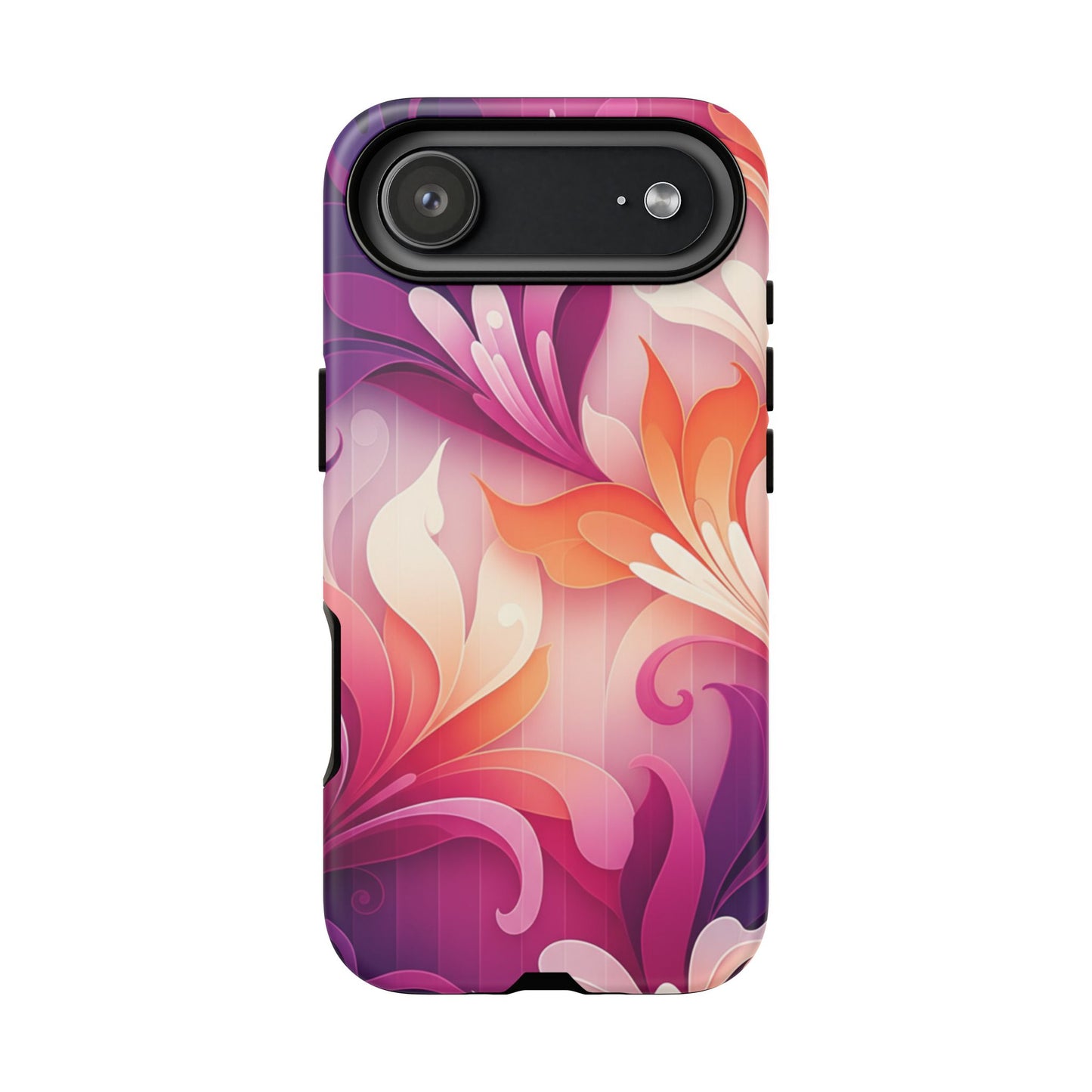 Floral Swirl Tough Phone Case iPhone Tough Cases Phone Cases for iPhone 14\15\16\17 – Dual Layer, Matte/Glossy Finish, Wireless Charging Compatible — Pink & Orange Protective iPhone Cover