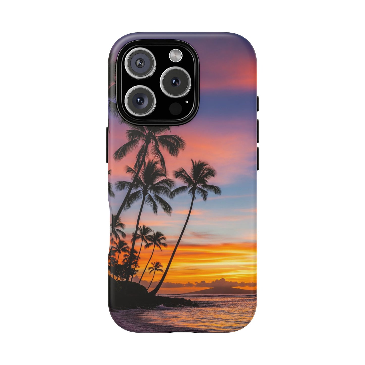 iPhone Tough Cases Phone Cases for iPhone 14\15\16\17 – Dual Layer, Matte/Glossy Finish, Wireless Charging Compatible, Tropical Sunset Phone Case — Palm Tree Beach iPhone Case, iPhone 17 Protective Case