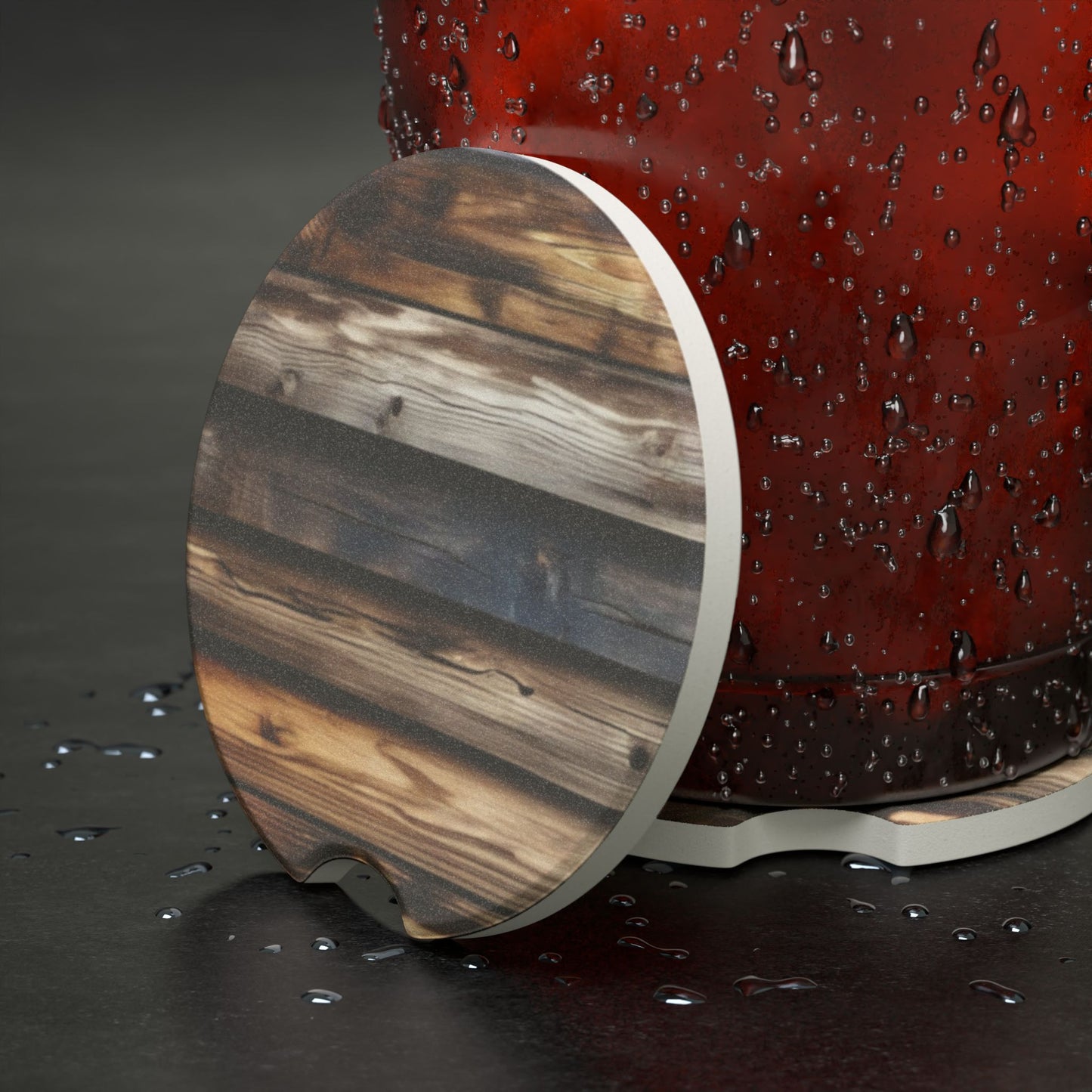 Rustic Wood Grain Soapstone Car Coaster – Round Cup Holder Absorbent Mat