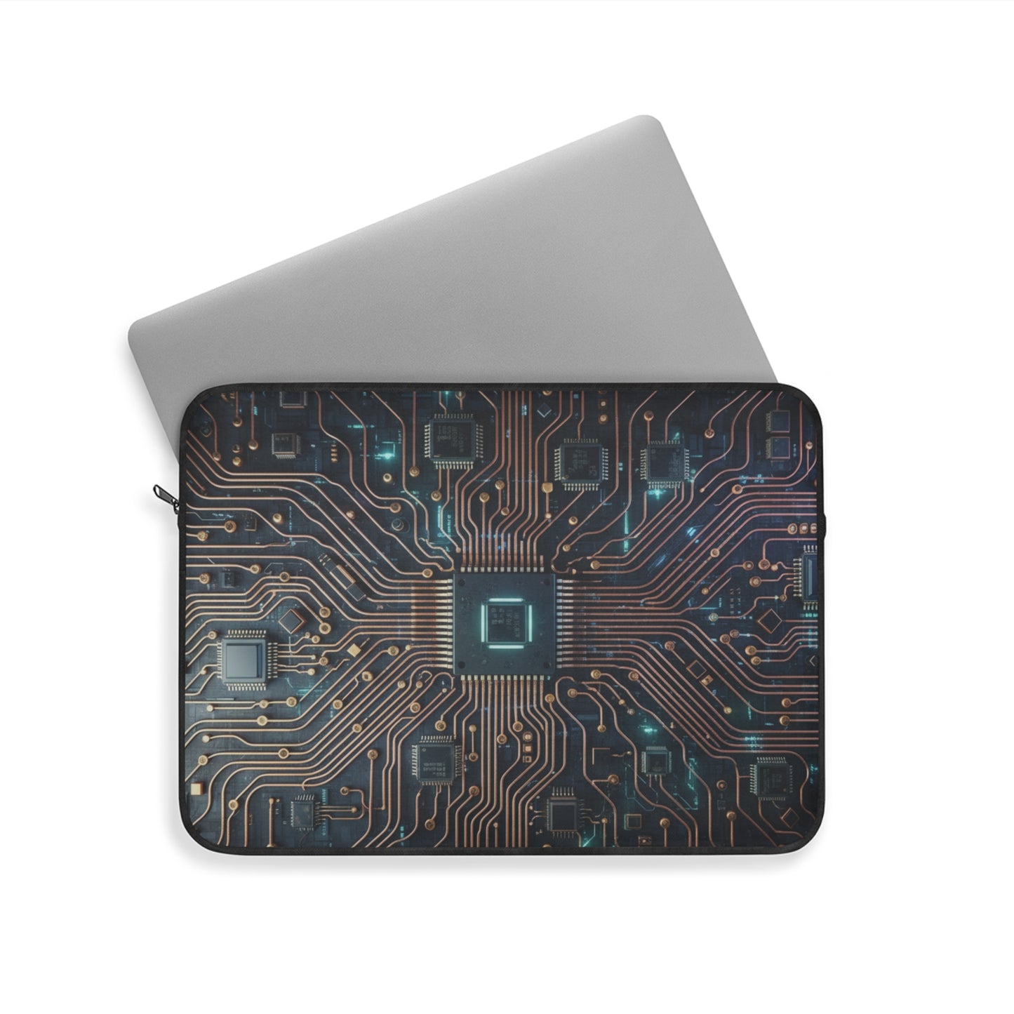 Circuit Board Laptop Sleeve — Tech Microchip Design, printed design evokes the silent hum of processors and data flowing along copper, Tech Accessories