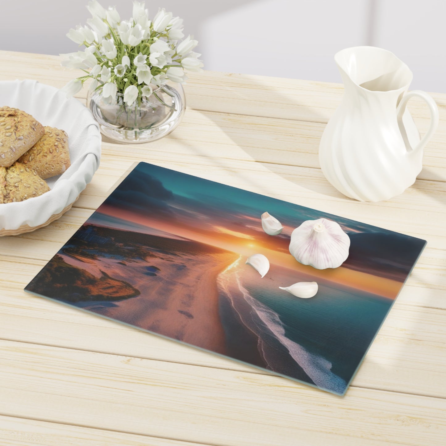 Tempered Glass Cutting Board – Hygienic, Scratch-Resistant, Dishwasher-Safe | Modern Kitchen Essential, Sunset Beach Cutting Board - Coastal Kitchen Decor