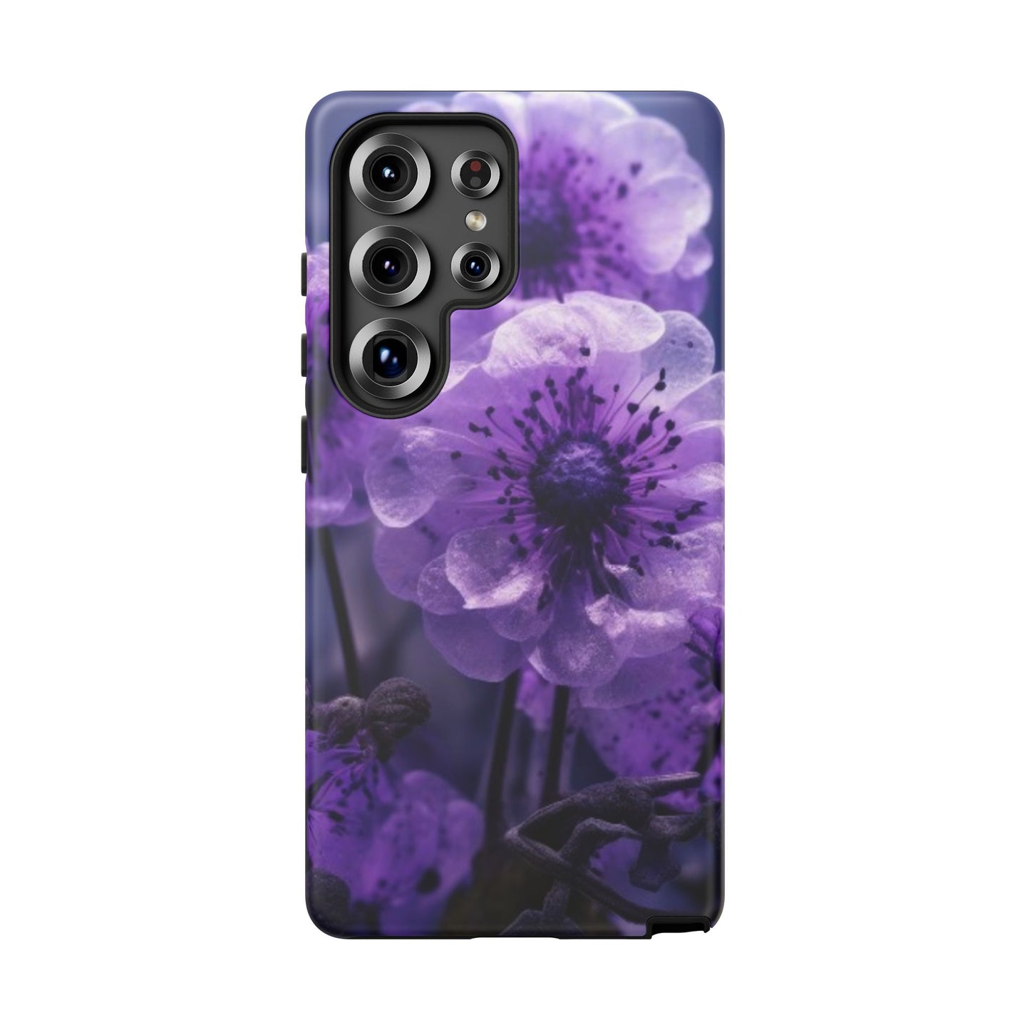 Purple Floral Tough Phone Case for Samsung Galaxy S25/S24/S23, Gifts for Her