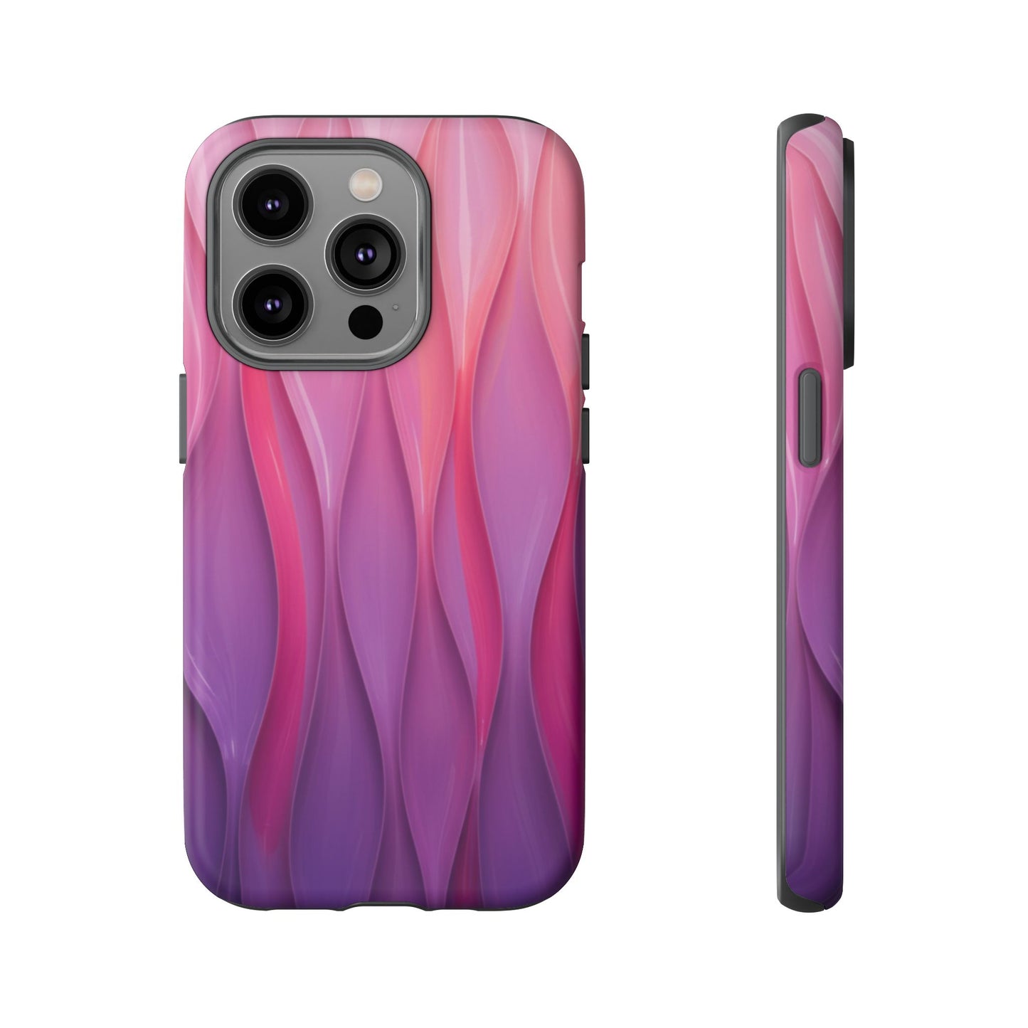 Pink Purple Wave Tough Phone Case. iPhone Tough Cases Phone Cases for iPhone 14\15\16\17 – Dual Layer, Matte/Glossy Finish, Wireless Charging Compatible — Abstract Gradient Protective Cover