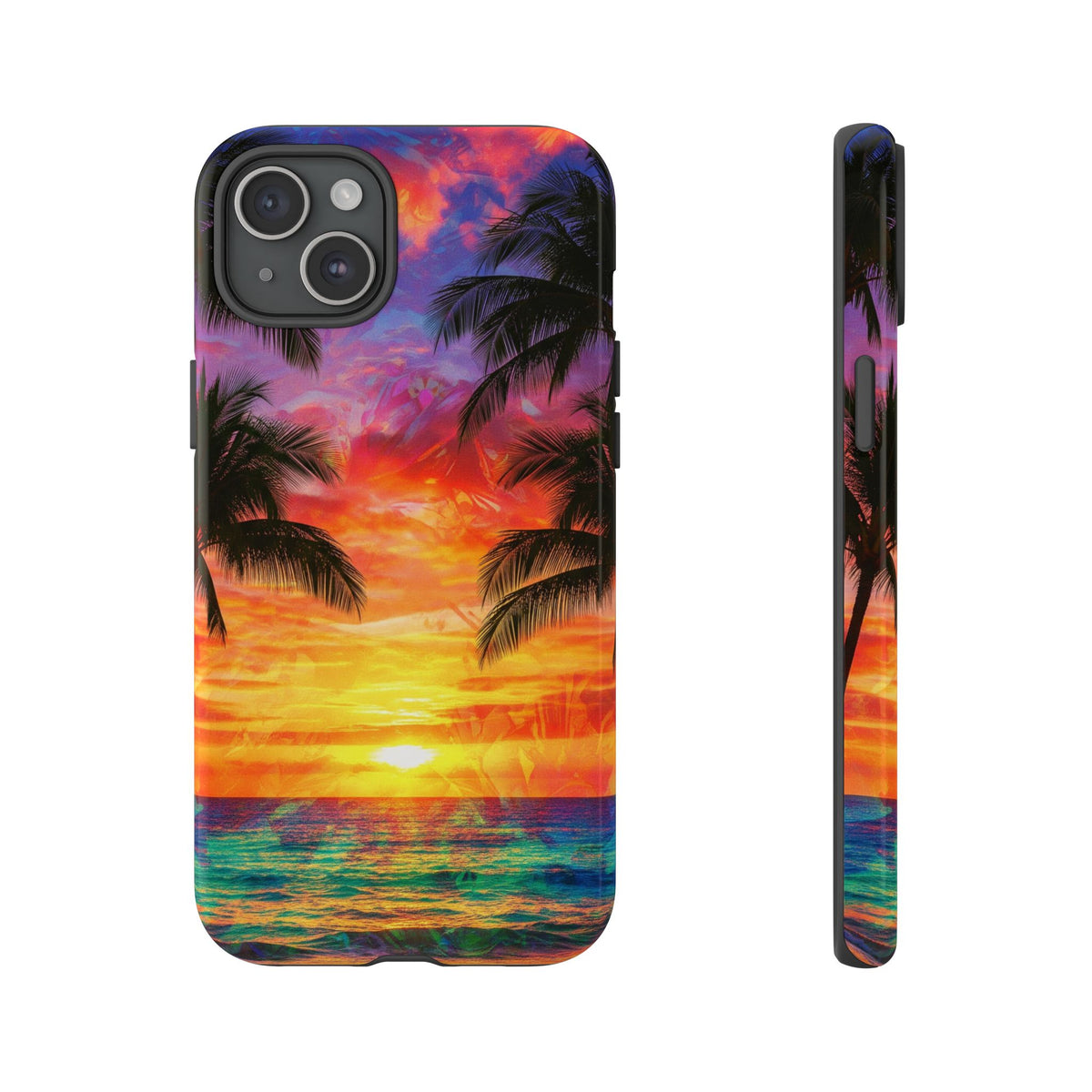 iPhone Tough Cases Phone Cases for iPhone 14\15\16\17. Tropical Sunset Phone Case — Palm Tree Beach Protective Cover