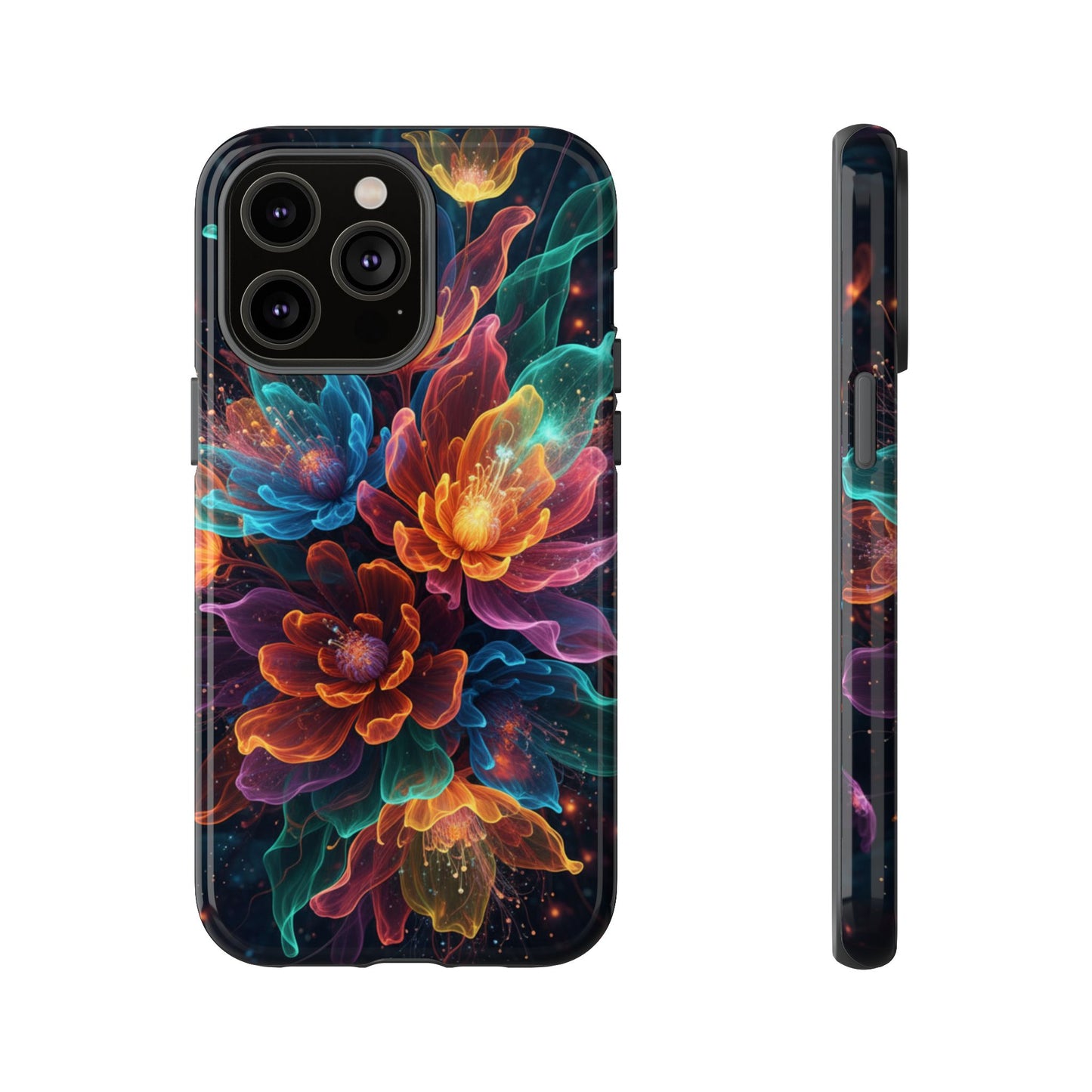 Floral Nebula Tough Phone Case — Colorful Cosmic Flower Protective Cover. iPhone Tough Cases Phone Cases for iPhone 14\15\16\17 – Dual Layer, Matte/Glossy Finish, Wireless Charging Compatible