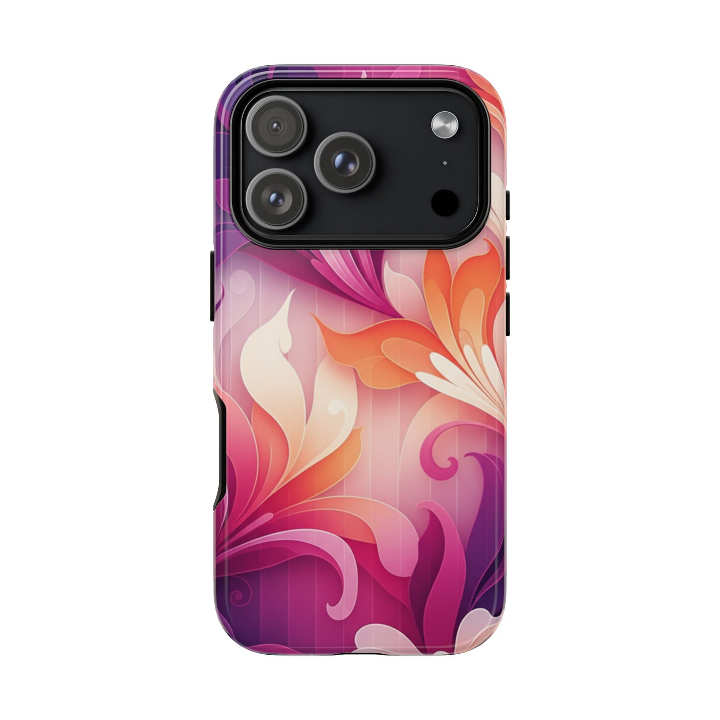 Floral Swirl Tough Phone Case iPhone Tough Cases Phone Cases for iPhone 14\15\16\17 – Dual Layer, Matte/Glossy Finish, Wireless Charging Compatible — Pink & Orange Protective iPhone Cover