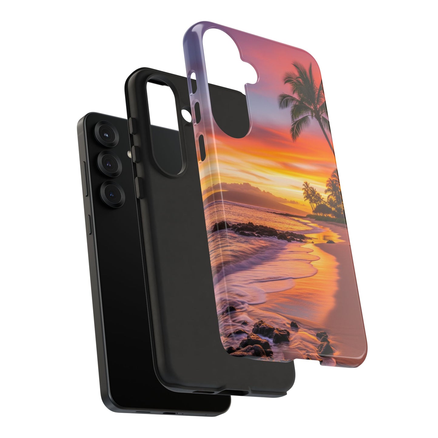 Tough Cases Phone Cases for Samsung Galaxy S26/S25/S24/S23/S22 – Dual Layer, Matte/Glossy Finish, Wireless Charging CompatibleTropical Sunset Phone Case — Sunset Beach Palm Tree Tough Case