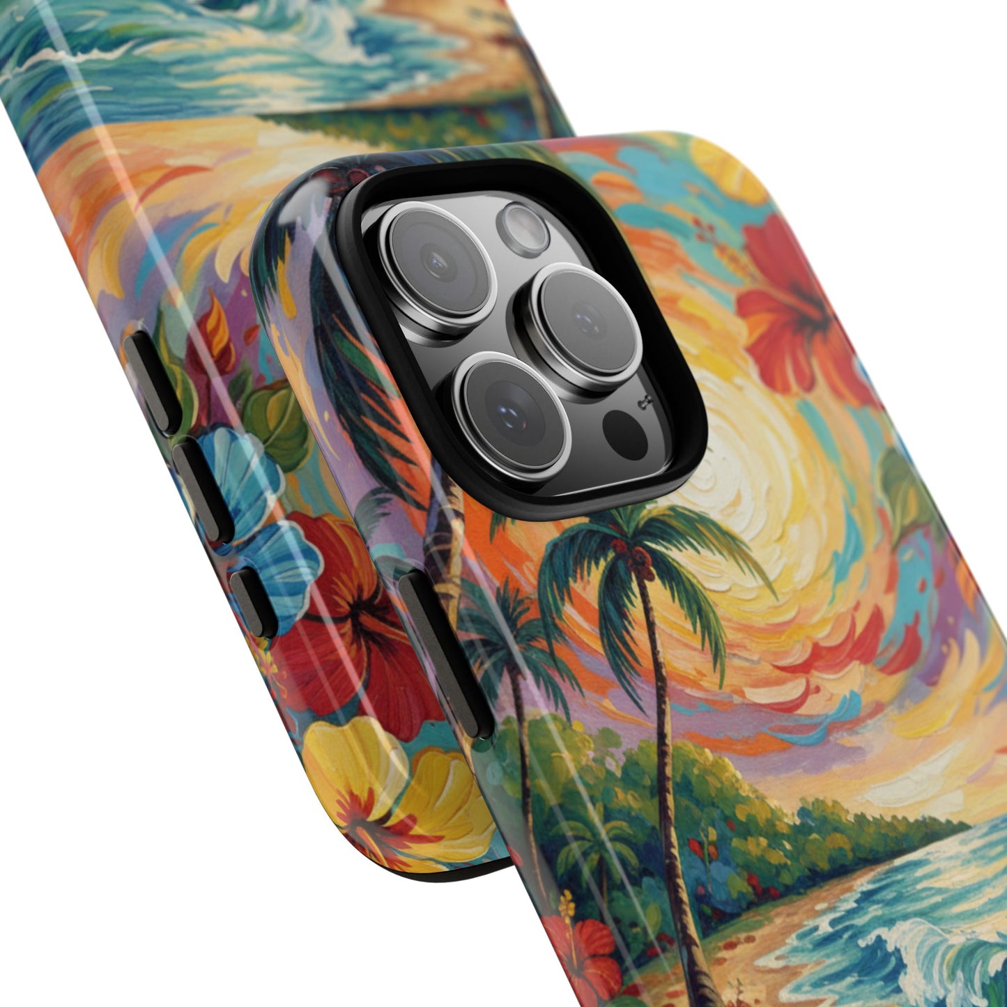 iPhone Tough Cases Phone Cases for iPhone 14\15\16\17 – Dual Layer, Matte/Glossy Finish, Wireless Charging Compatible, Tropical Sunset Phone Case — Beach Palm Tree Protective Tough Case, iPhone 17 protective case