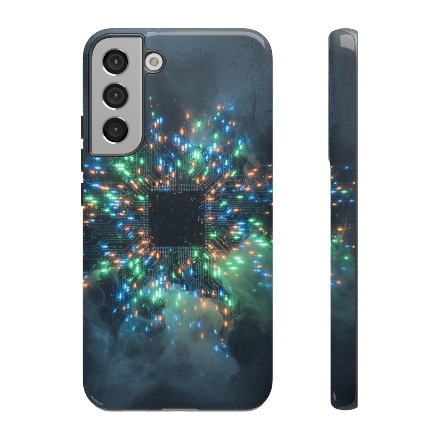 Tough Cases for Samsung Galaxy S25/S24/S23/S22 – Dual Layer, Matte/Glossy Finish, Wireless Charging CompatibleGalaxy, Circuit Phone Case — Colorful Microchip Glow Protective Tough Case