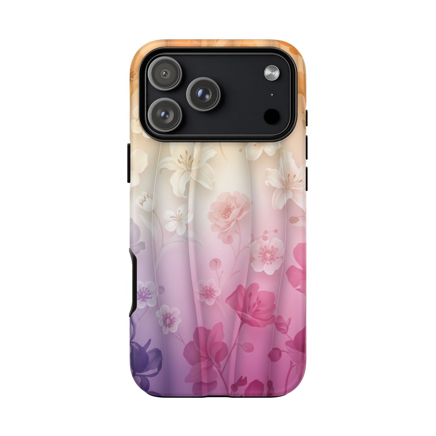 Floral Gradient Phone Case iPhone Tough Cases Phone Cases for iPhone 14\15\16\17 – Dual Layer, Matte/Glossy Finish, Wireless Charging Compatible - Pastel Ombre Flowers Protective Cover
