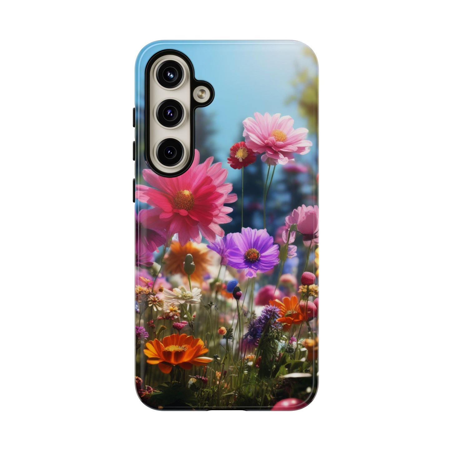 Tough Cases Phone Cases for Samsung Galaxy S25/S24/S23 – Dual Layer, Matte/Glossy Finish, Wireless Charging Compatible, Floral Meadow Tough Phone Case – Colorful Wildflower Protective Cover