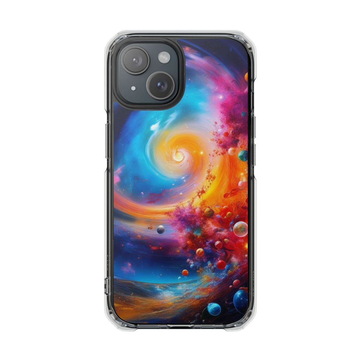 Magnetic Impact Phone Case for iPhone 16/15/14 — Colorful Cosmic Swirl Design