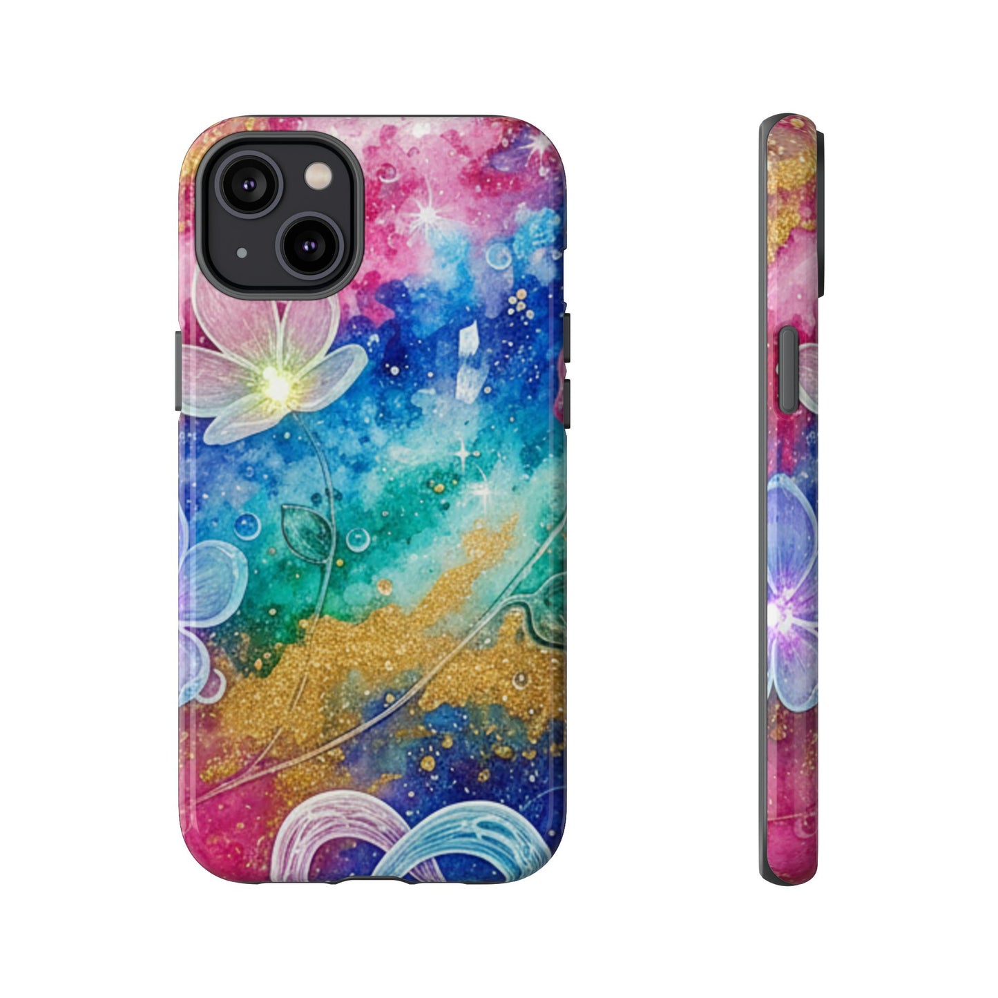 iPhone Tough Cases, iPhone 17 phone case, Phone Cases for iPhone 14\15\16\17 – Dual Layer, Matte/Glossy Finish, Wireless Charging Compatible, Galaxy Floral Tough Phone Case — Colorful Bubbles Design