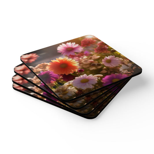 Floral Corkwood Coaster Set | Drink Coasters for Home & outdoor Decor