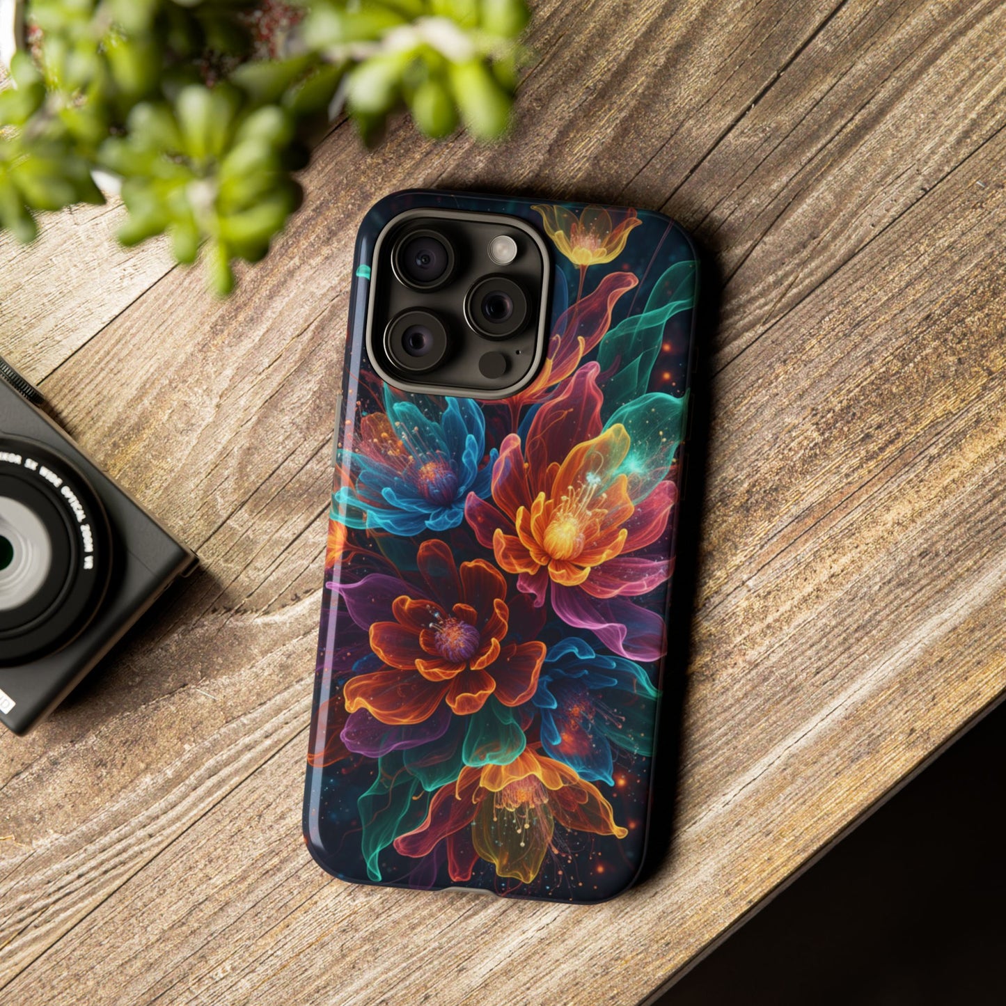 Floral Nebula Tough Phone Case — Colorful Cosmic Flower Protective Cover. iPhone Tough Cases Phone Cases for iPhone 14\15\16\17 – Dual Layer, Matte/Glossy Finish, Wireless Charging Compatible
