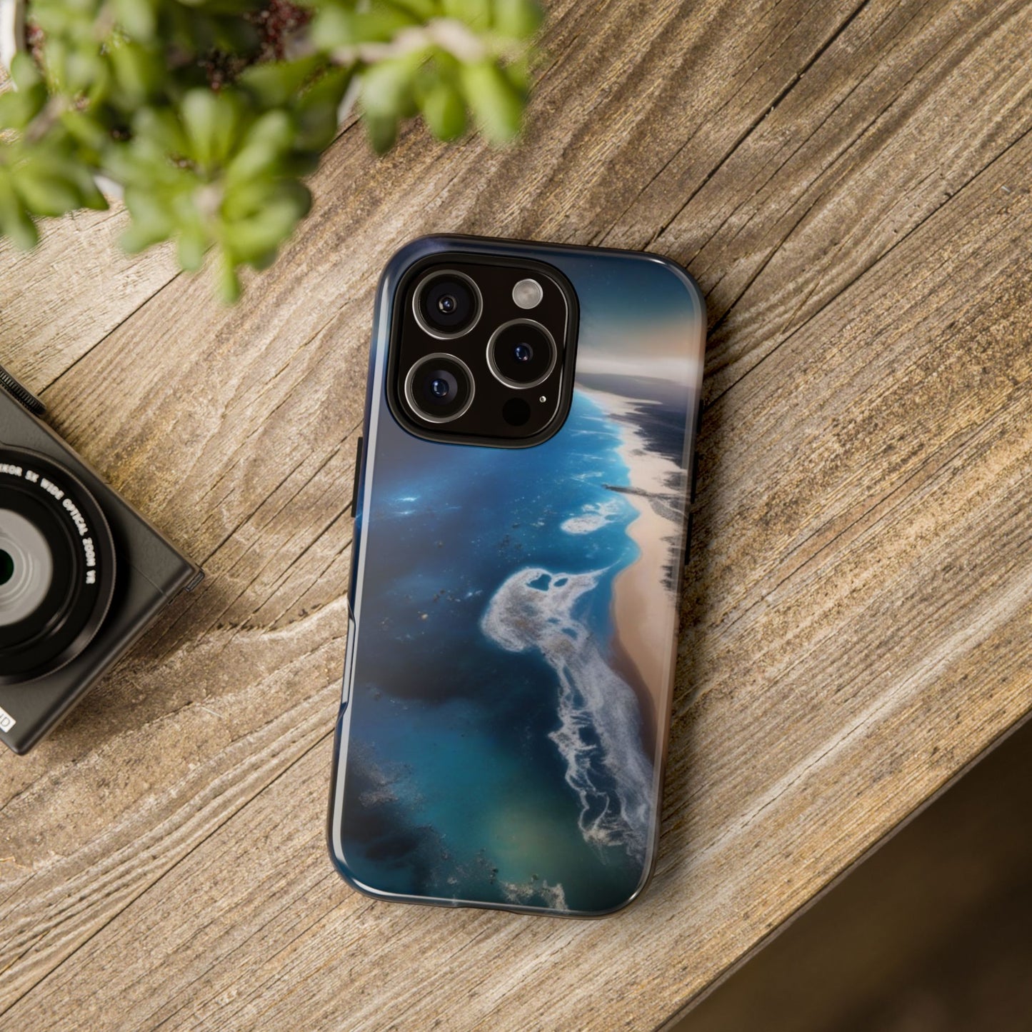 iPhone Tough Case Phone Case for iPhone 14\15\16 – Dual Layer, Matte/Glossy Finish, Wireless Charging Compatible, Ocean Waves Phone Case - Tough and Stylish Protection for Beach Lovers