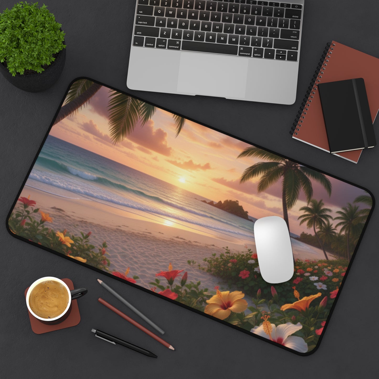 Large Gaming Mouse Pad – Premium Mouse Pad & Tech Accessory for Home & Office, Premium Desk Mat, Gaming Mouse Pad, Non-slip, Tropical Sunset Beach Desk Mat — Scenic Palm Tree & Hibiscus Mouse Pad
