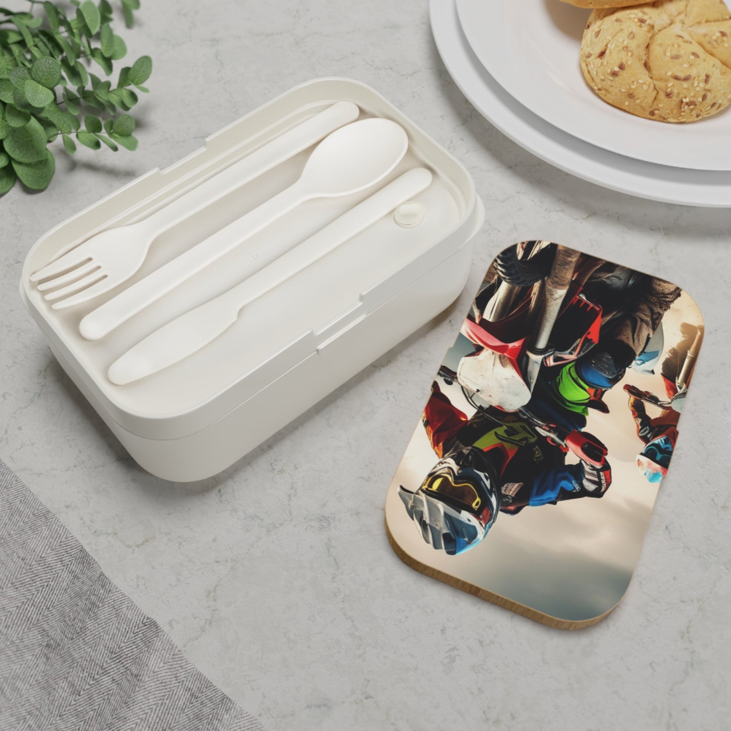 Stylish Bento Box Lunchbox – Portable, Designer Food Container with Wooden Lid & Two Moveable Compartments for Work, School & Picnics, Bento Lunch Box - Perfect for Adventurers & Riders