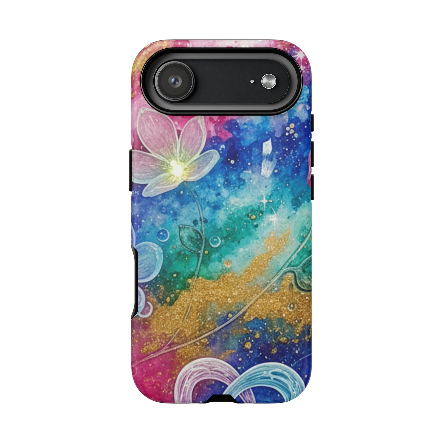 iPhone Tough Cases, iPhone 17 phone case, Phone Cases for iPhone 14\15\16\17 – Dual Layer, Matte/Glossy Finish, Wireless Charging Compatible, Galaxy Floral Tough Phone Case — Colorful Bubbles Design