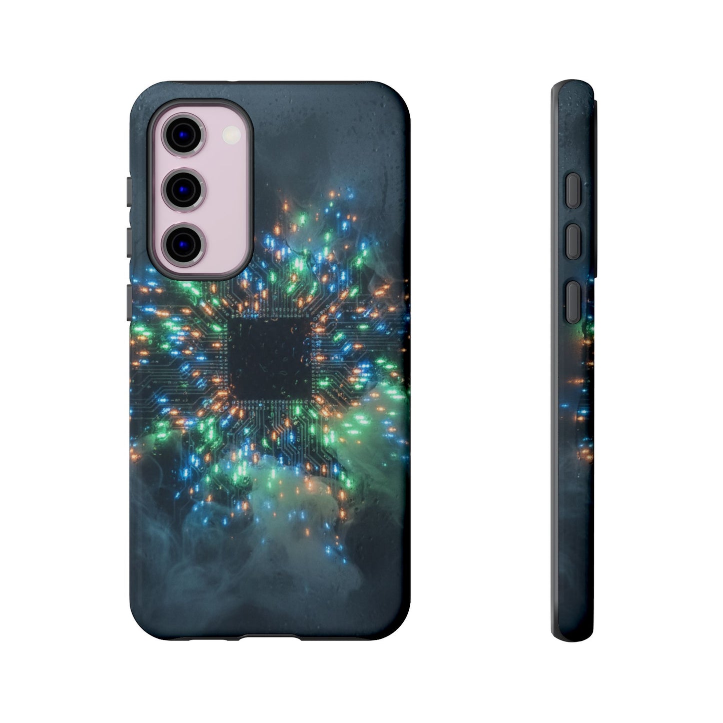 Tough Cases for Samsung Galaxy S25/S24/S23/S22 – Dual Layer, Matte/Glossy Finish, Wireless Charging CompatibleGalaxy, Circuit Phone Case — Colorful Microchip Glow Protective Tough Case