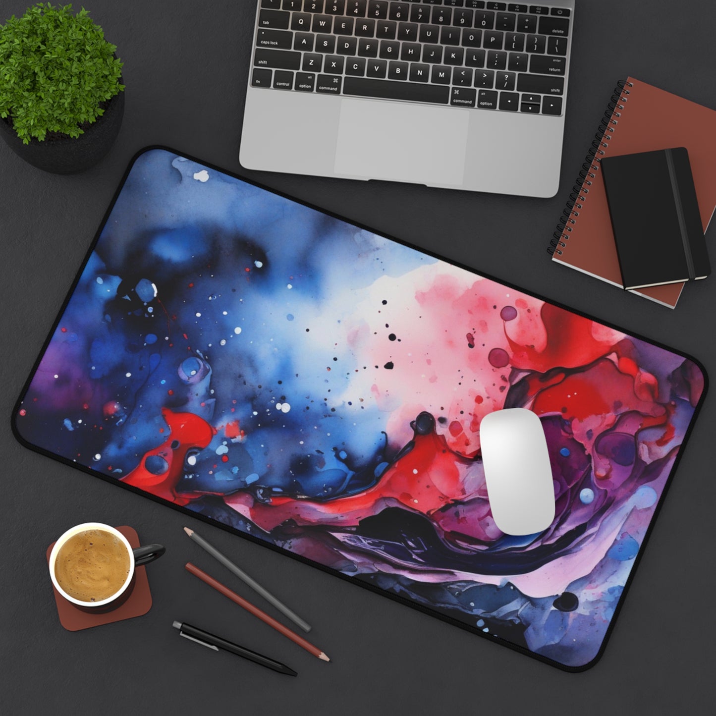 Large Gaming Mouse Pad – Premium Mouse Pad & Tech Accessory for Home & Office, Premium Desk Mat, Gaming Mouse Pad, Non-slip. Abstract Watercolor Desk Mat — Vibrant Red & Blue Gaming/Work Mouse Pad