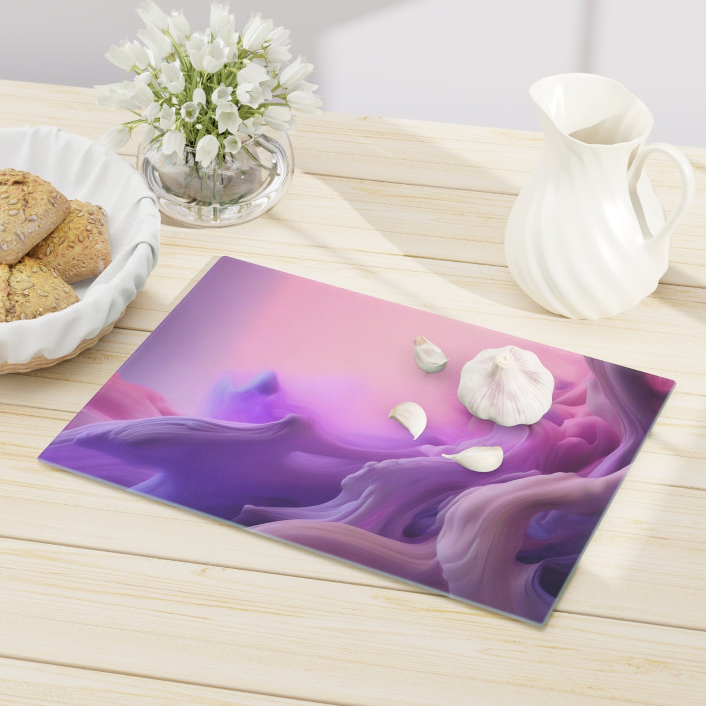 Tempered Glass Cutting Board – Hygienic, Scratch-Resistant, Dishwasher-Safe | Modern Kitchen Essential, Modern Abstract Cutting Board - Elegant Kitchen Decor for Foodies