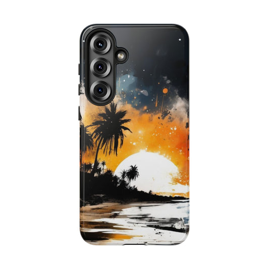 Tough Cases Phone Cases for Samsung Galaxy S25/S24/S23 – Dual Layer, Matte/Glossy Finish, Wireless Charging Compatible: Tropical Sunset Phone Case, Customizable iPhone Cover, Summer Vibes Accessory,...