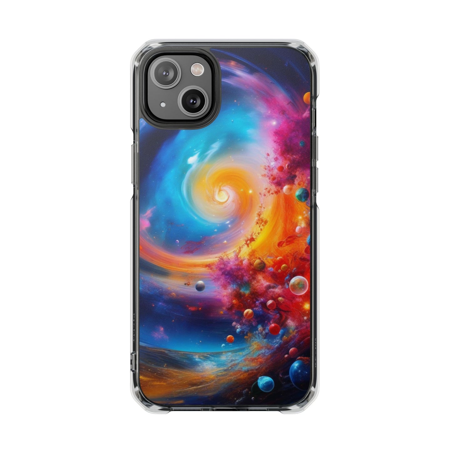 Magnetic Impact Phone Case for iPhone 16/15/14 — Colorful Cosmic Swirl Design