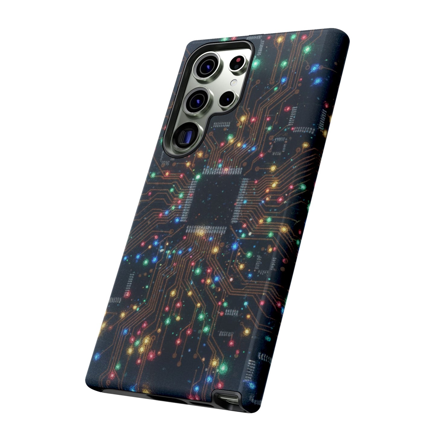 Tough Cases Phone Cases for Samsung Galaxy S25/S24/S23/S22 – Dual Layer, Matte/Glossy Finish, Wireless Charging Compatible, Circuit Board Glow Phone Case — Techy Microchip LED Design