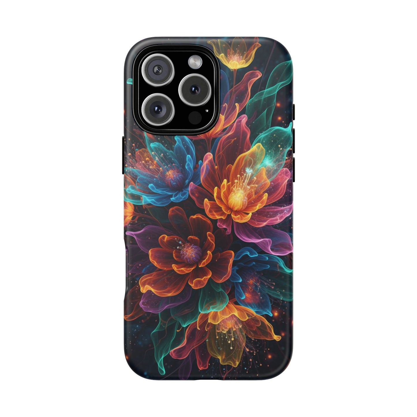 Floral Nebula Tough Phone Case — Colorful Cosmic Flower Protective Cover. iPhone Tough Cases Phone Cases for iPhone 14\15\16\17 – Dual Layer, Matte/Glossy Finish, Wireless Charging Compatible