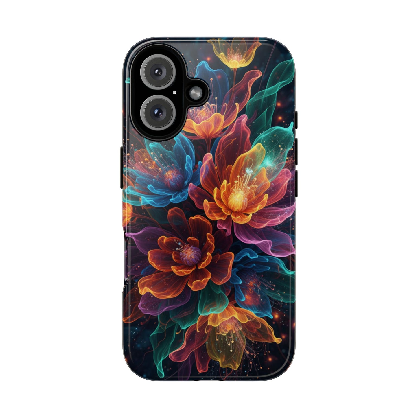 Floral Nebula Tough Phone Case — Colorful Cosmic Flower Protective Cover. iPhone Tough Cases Phone Cases for iPhone 14\15\16\17 – Dual Layer, Matte/Glossy Finish, Wireless Charging Compatible