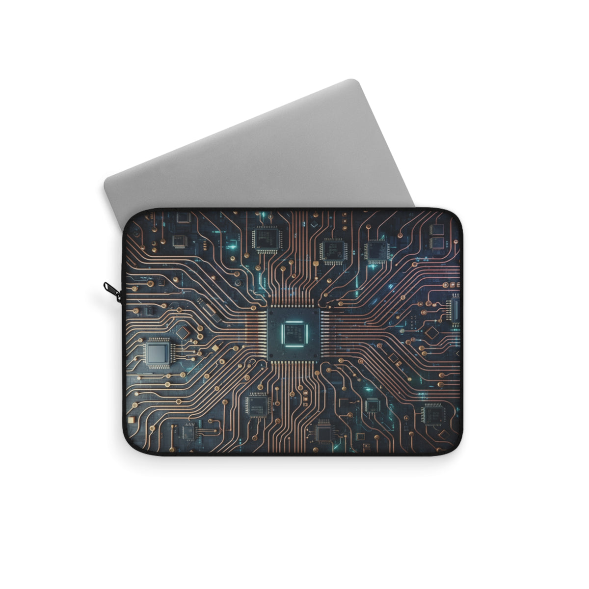 Circuit Board Laptop Sleeve — Tech Microchip Design, printed design evokes the silent hum of processors and data flowing along copper, Tech Accessories