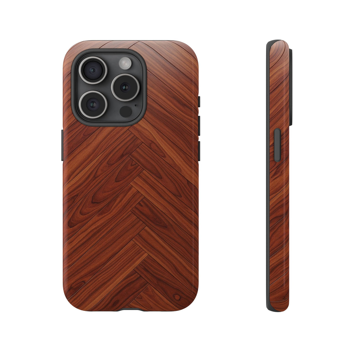 iPhone Tough Cases Phone Cases for iPhone 14\15\16\17 – Dual Layer, Matte/Glossy Finish, Wireless Charging Compatible. Tough Phone Case — Plastic Herringbone Walnut Protective Cover