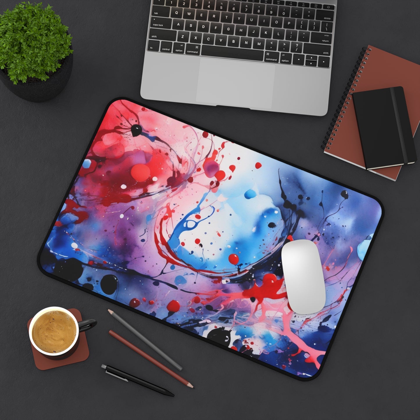 Large Gaming Mouse Pad – Premium Mouse Pad & Tech Accessory for Home & Office, Premium Desk Mat, Gaming Mouse Pad, Non-slip. Abstract Splash Desk Mat — Red & Blue Artistic Mouse Pad