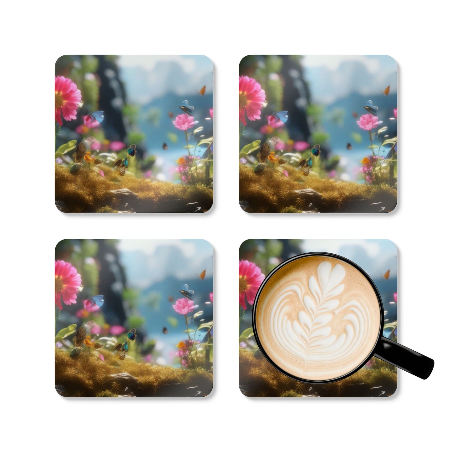 Nature-Inspired Cork Coaster Set with Floral Design, Kitchen Decor, Kitchen Accessories