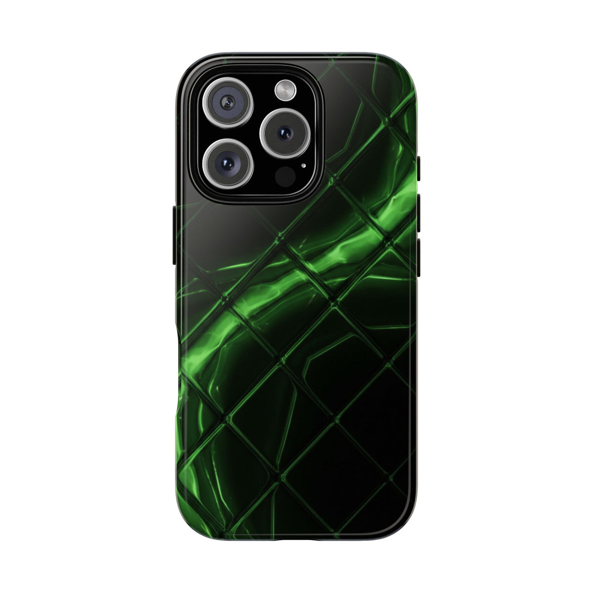 iPhone Tough Cases Phone Cases for iPhone 14\15\16\17 – Dual Layer, Matte/Glossy Finish, Wireless Charging Compatible. Green Neon Grid Phone Case — Protective Tough Case with Abstract Glow Design