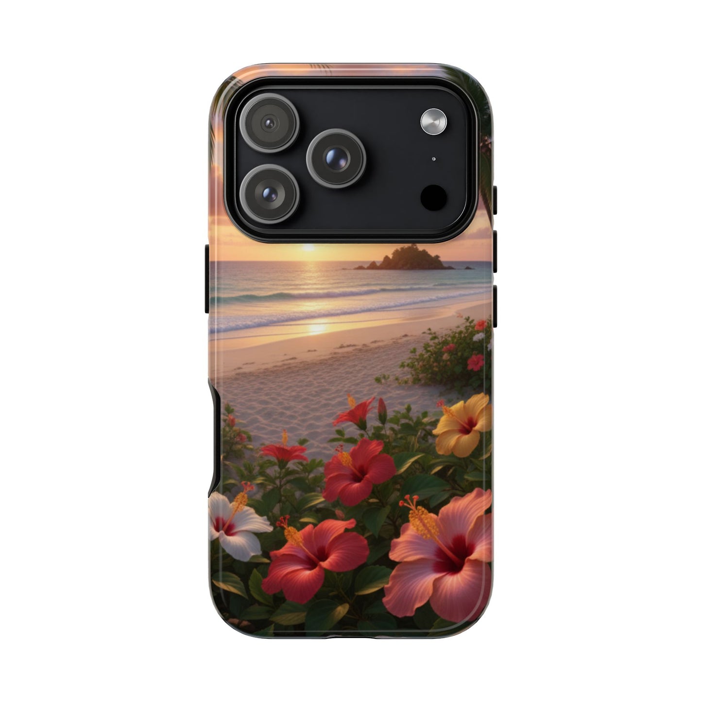 iPhone Tough Cases Phone Cases for iPhone 14\15\16\17 – Dual Layer, Matte/Glossy Finish, Wireless Charging CompatibleTough Cases — Tropical Sunset Hibiscus Phone Case